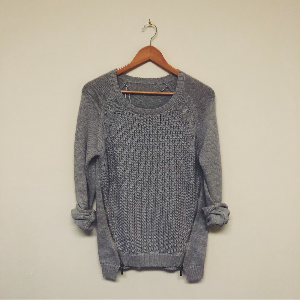 Gray sweater with side zips